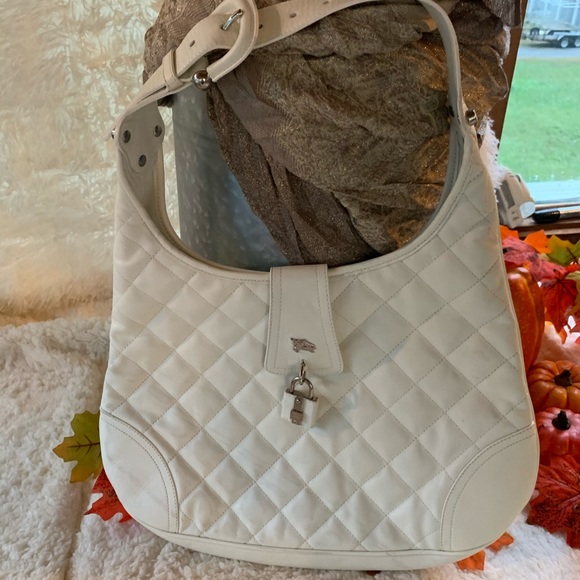 Burberry White Quilt Canvas & Leather Brooke Hobo - Picture 1 of 13